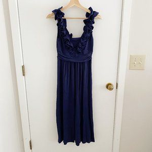 XS Lilly Pulitzer Leena Ruffle Midi Dress in Navy / Navy Lilly Pulitzer Dress